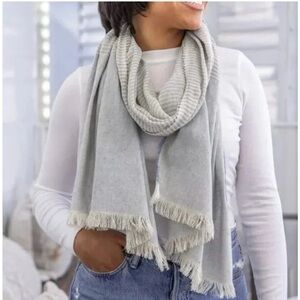 Tribe Alive x BE KIND by Ellen Upcycled Cotton Denim Striped Fringe Scarf NWT